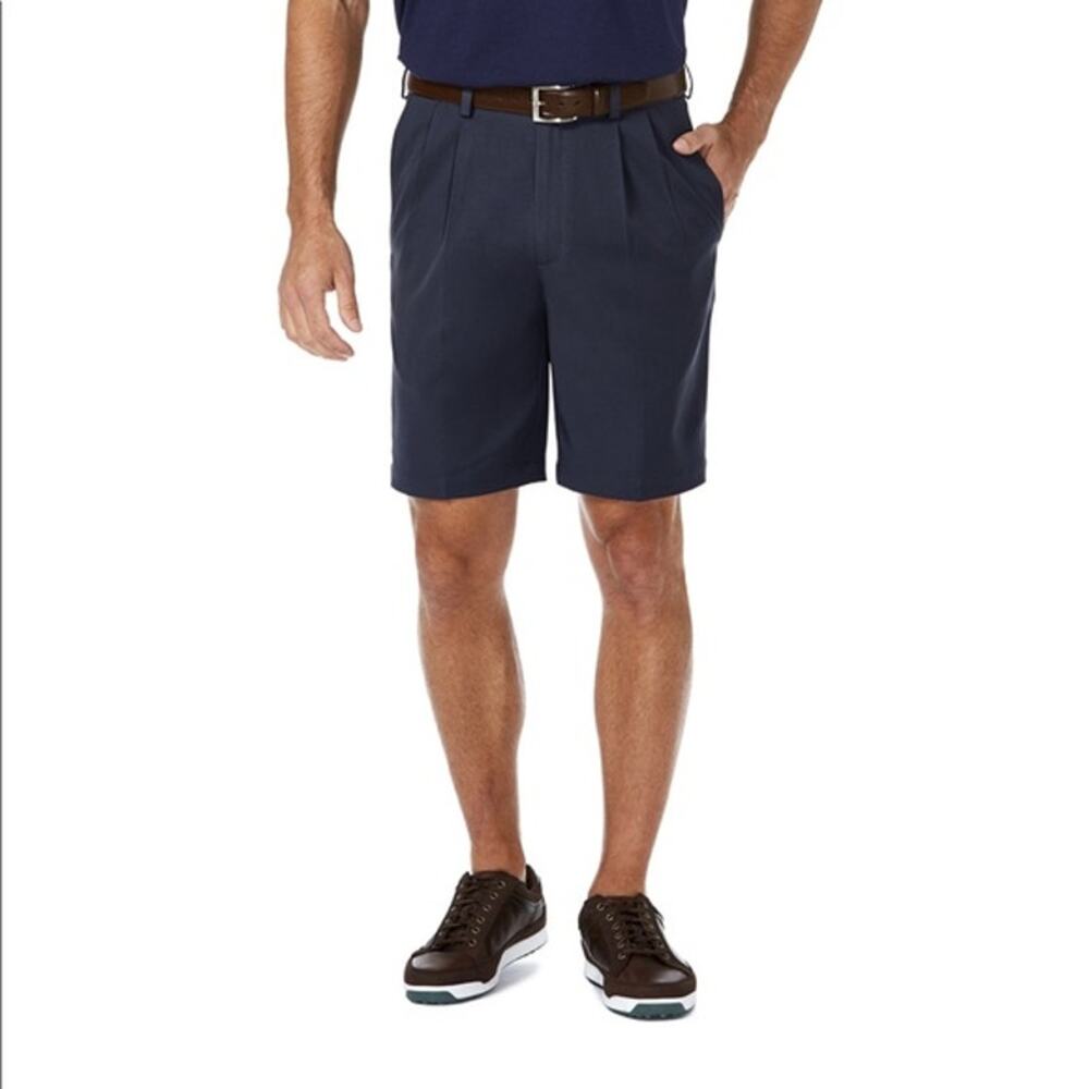 NWT Haggar Navy Cool 18 Expandable Waistband Pleated Shorts Men's 38